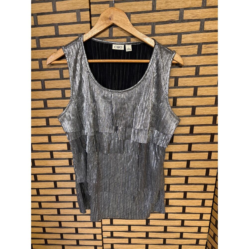 Cato Silver Metallic Pleated‎ Tank Top Size Large
